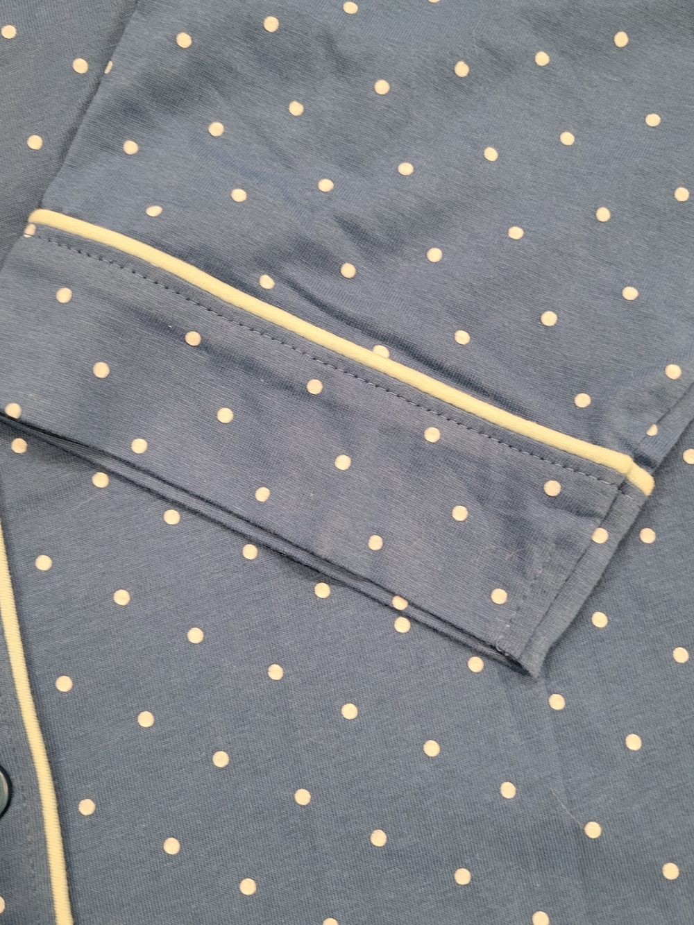 Women's Blue Polka Dot Pajama Set with Contrast Piping - Picture 6 of 8